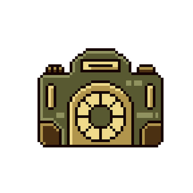 A green and brown pixel art camera